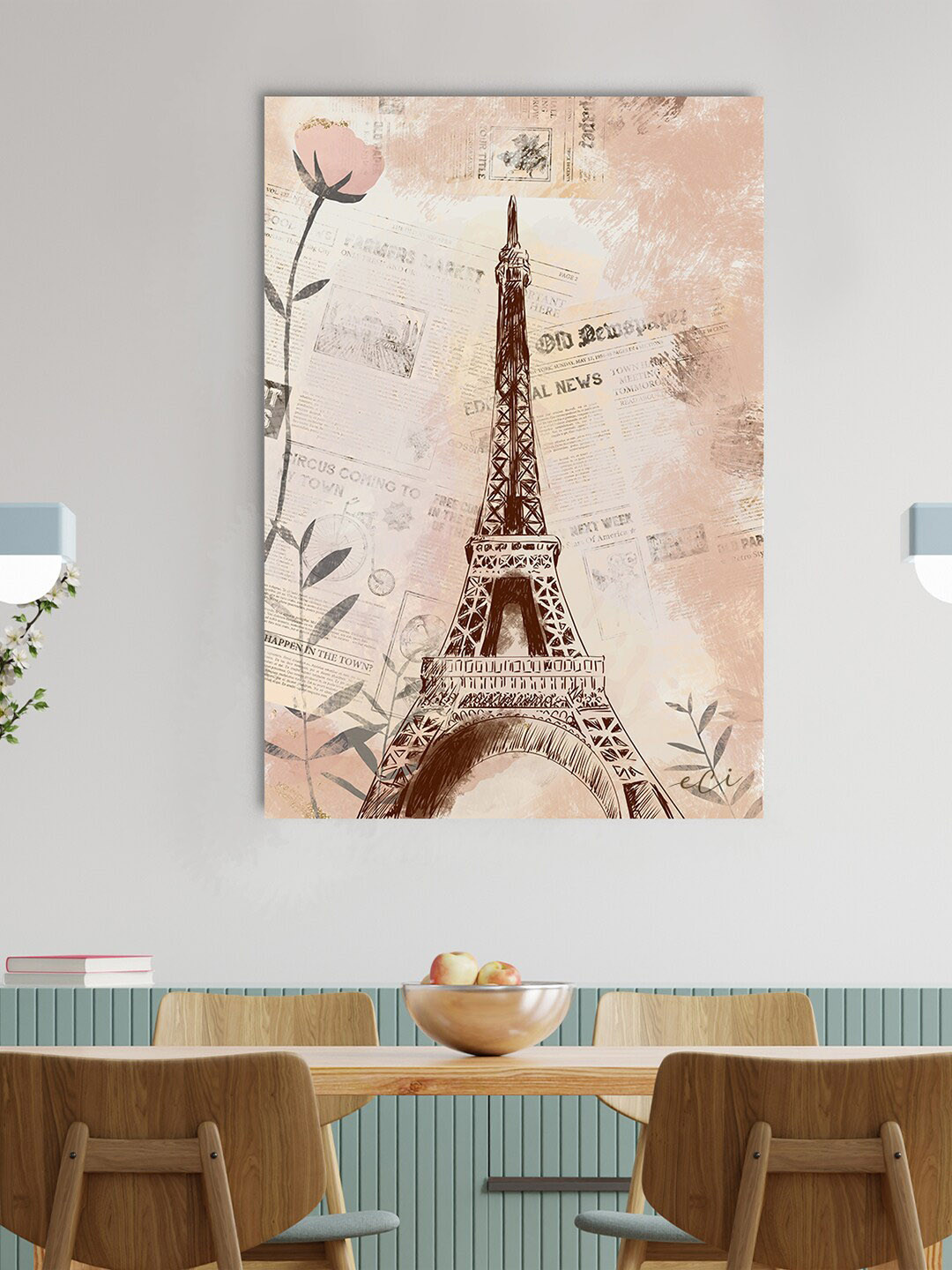 eCraftIndia Beige Eiffel Tower With Antique Look Printed Wall Painting