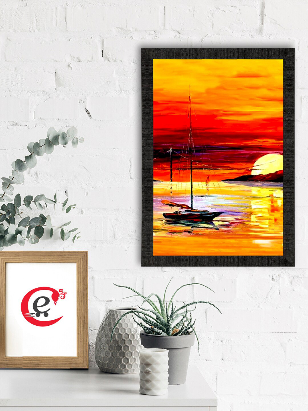eCraftIndia Sunrise on Beach Paper Wall Rectangle Paintings Wall Art -20x14In