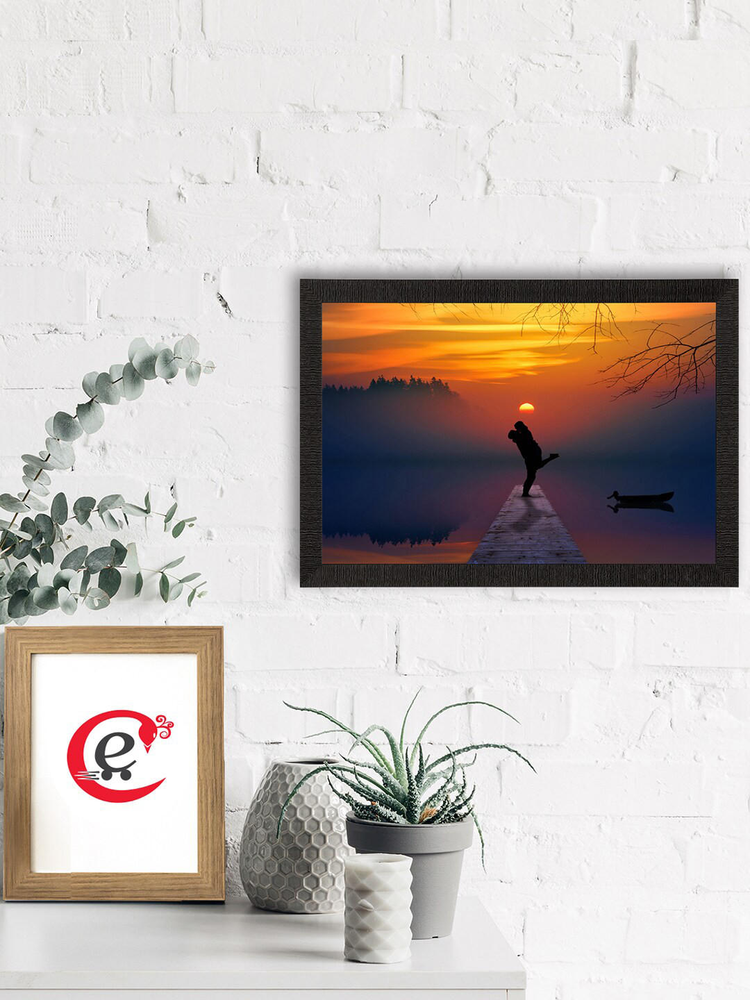 eCraftIndia Black & Orange Beautiful Romantic Sunset Satin Matt Texture UV Art Painting