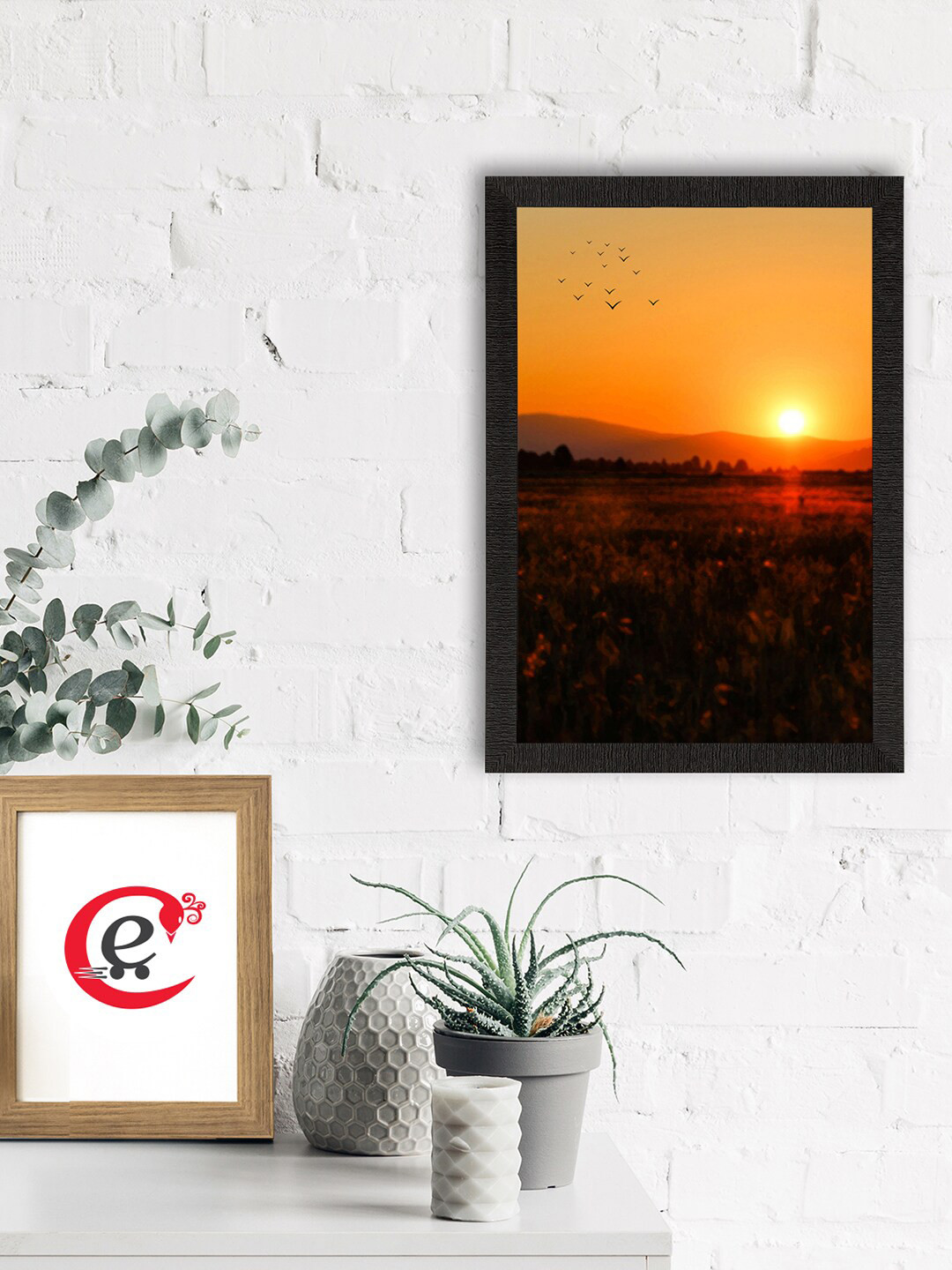 eCraftIndia Black & Yellow Hill Sunrise Satin Matt Texture UV Art Painting