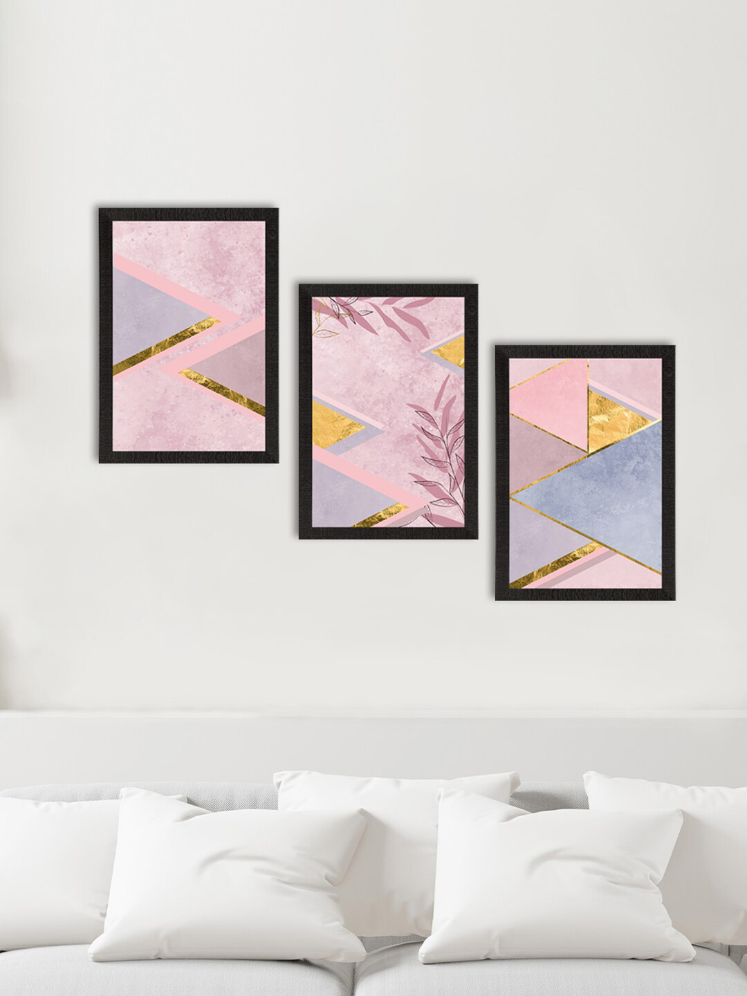 eCraftIndia Minimalistic Triangle Paper 3 Piece Rectangle Paintings Wall Art -14 x 10 In