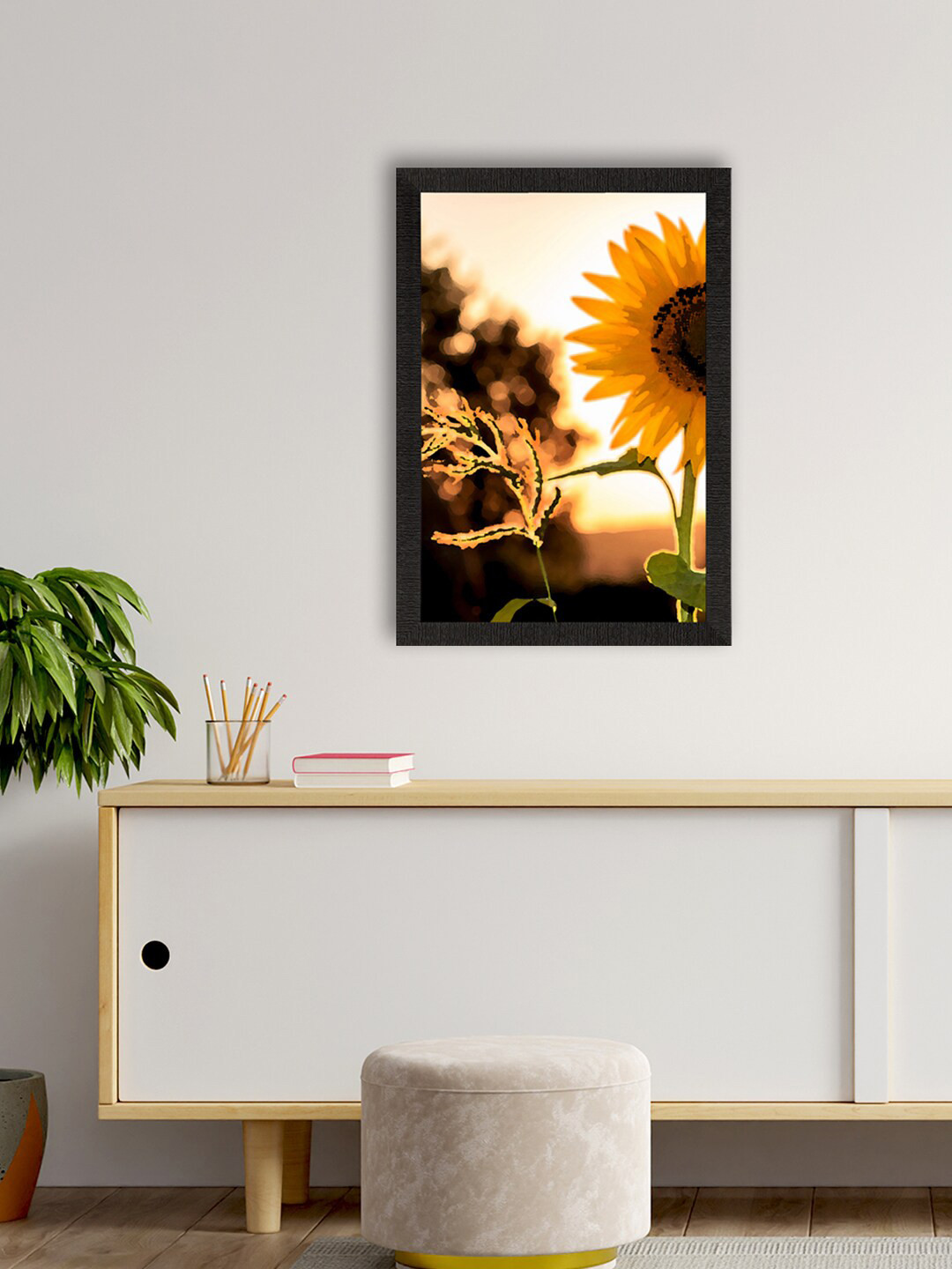 eCraftIndia Yellow & Brown Sunflower Satin Matt Texture UV Art Painting