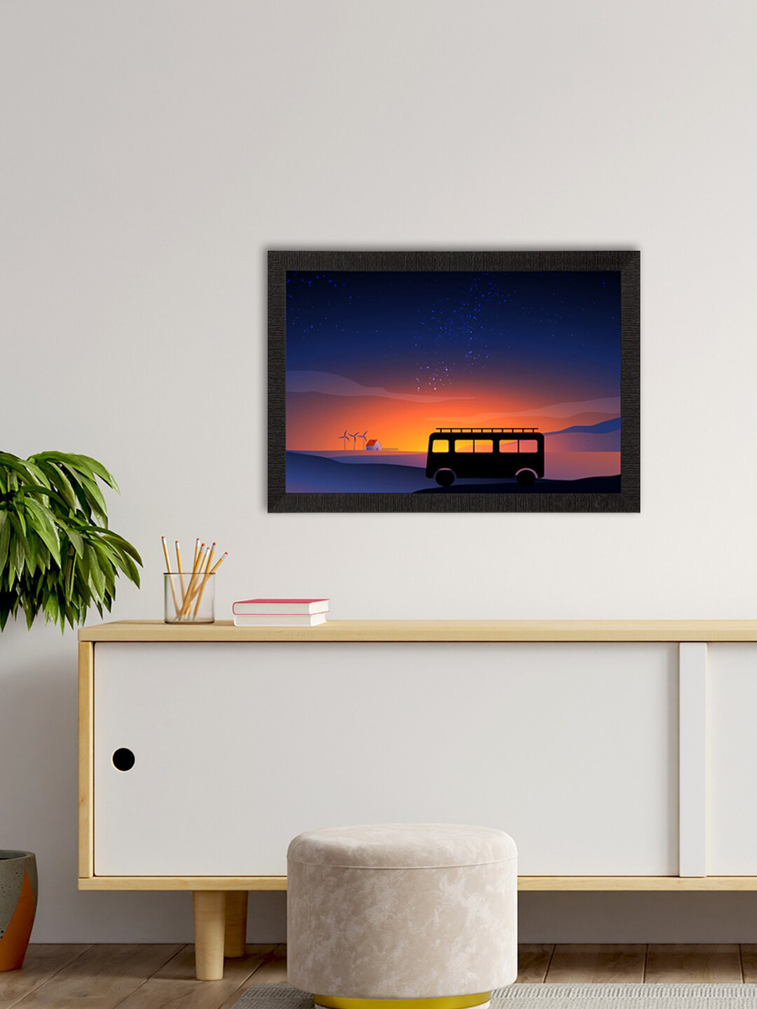 eCraftIndia Blue & Orange Beautiful Sunset Landscape Satin Matte Texture UV Art Painting