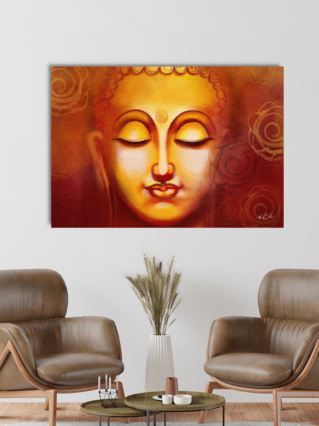 eCraftIndia Orange Spiritual Buddha Wall Painting