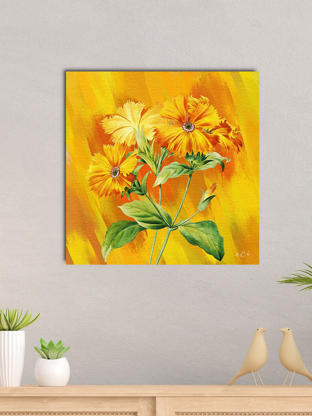eCraftIndia Yellow & Orange Nature Sunflower Original Design Canvas Printed Wall Painting