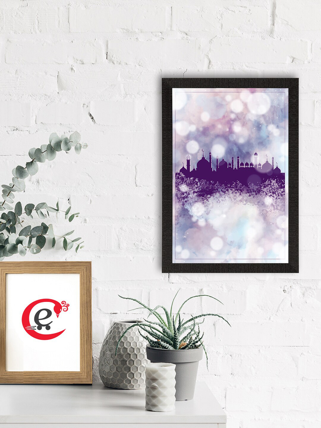 eCraftIndia Grand Mosque Synthetic Wood Wall Rectangle Paintings Wall Art - 14 x 10In