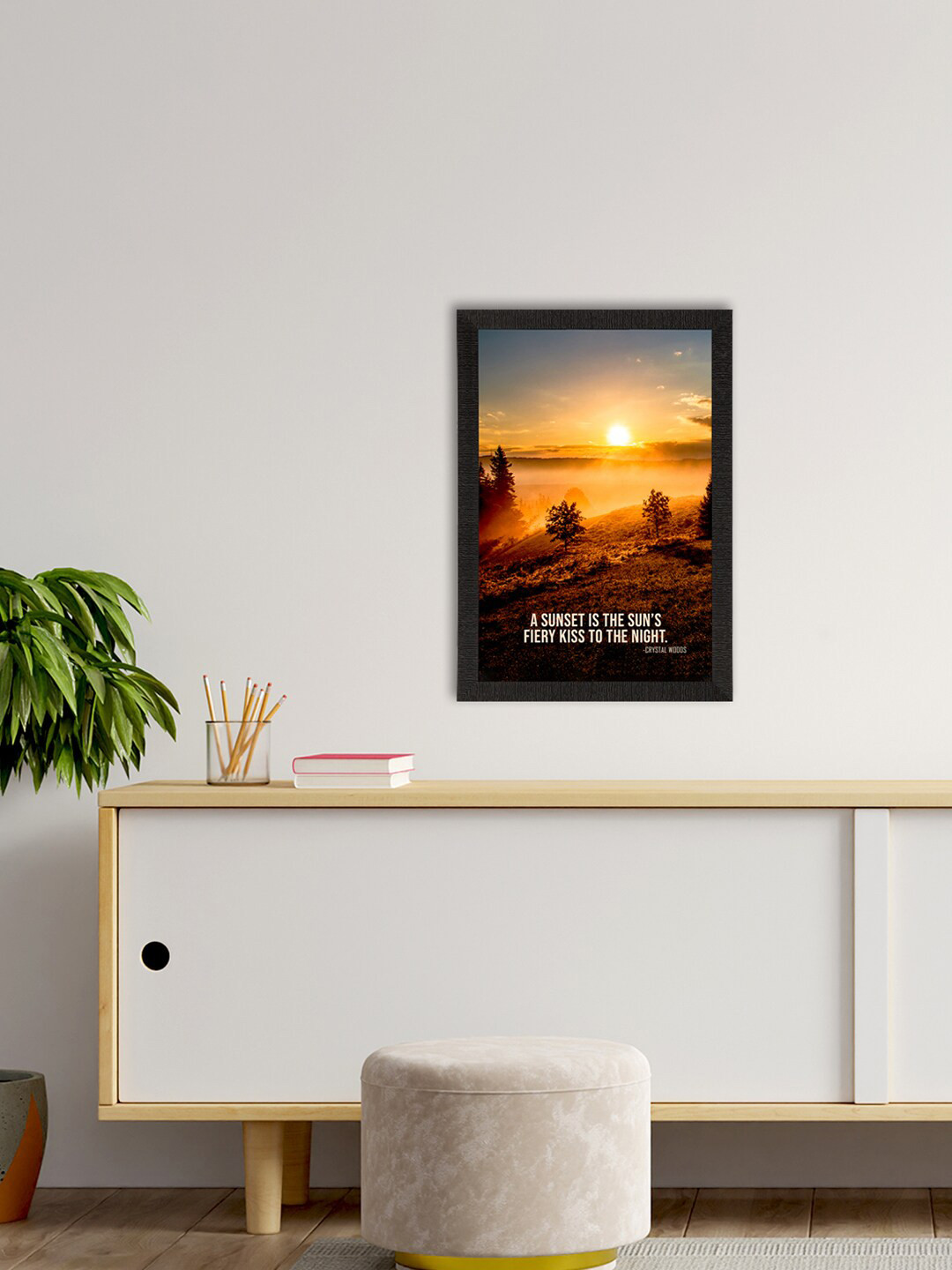 eCraftIndia Black & Orange A Sunset Is The Suns Fiery Kiss To The Night Printed Satin Matt UV Wall Painting