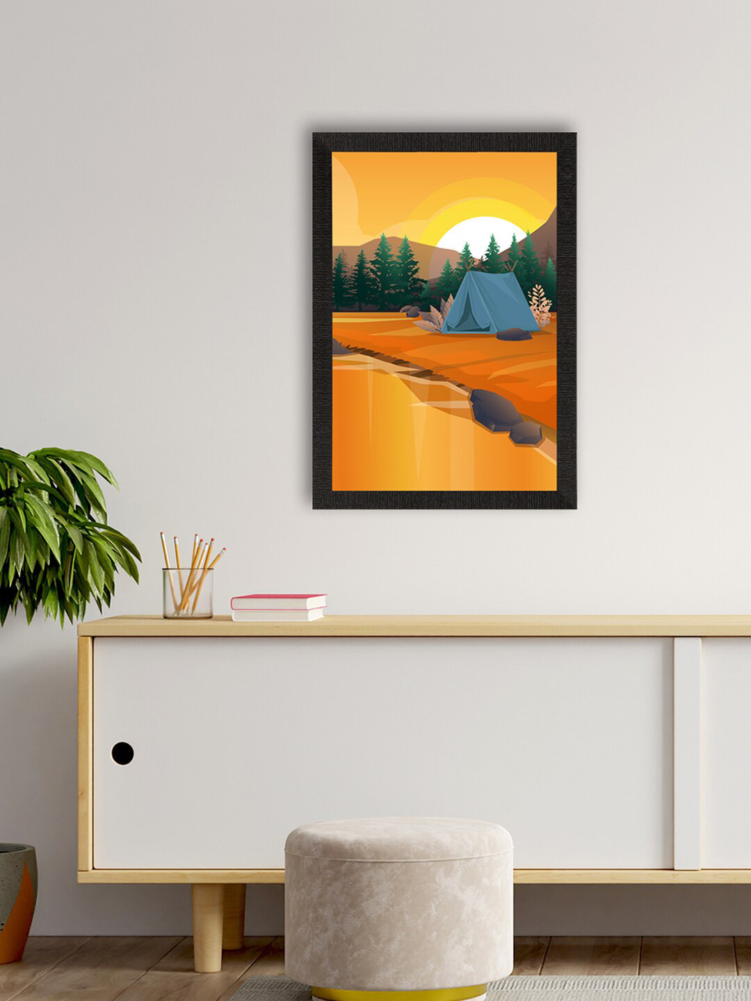 eCraftIndia Beautiful Sunrise Landscape Paper Rectangle Paintings Wall Art - 20 x 14 in