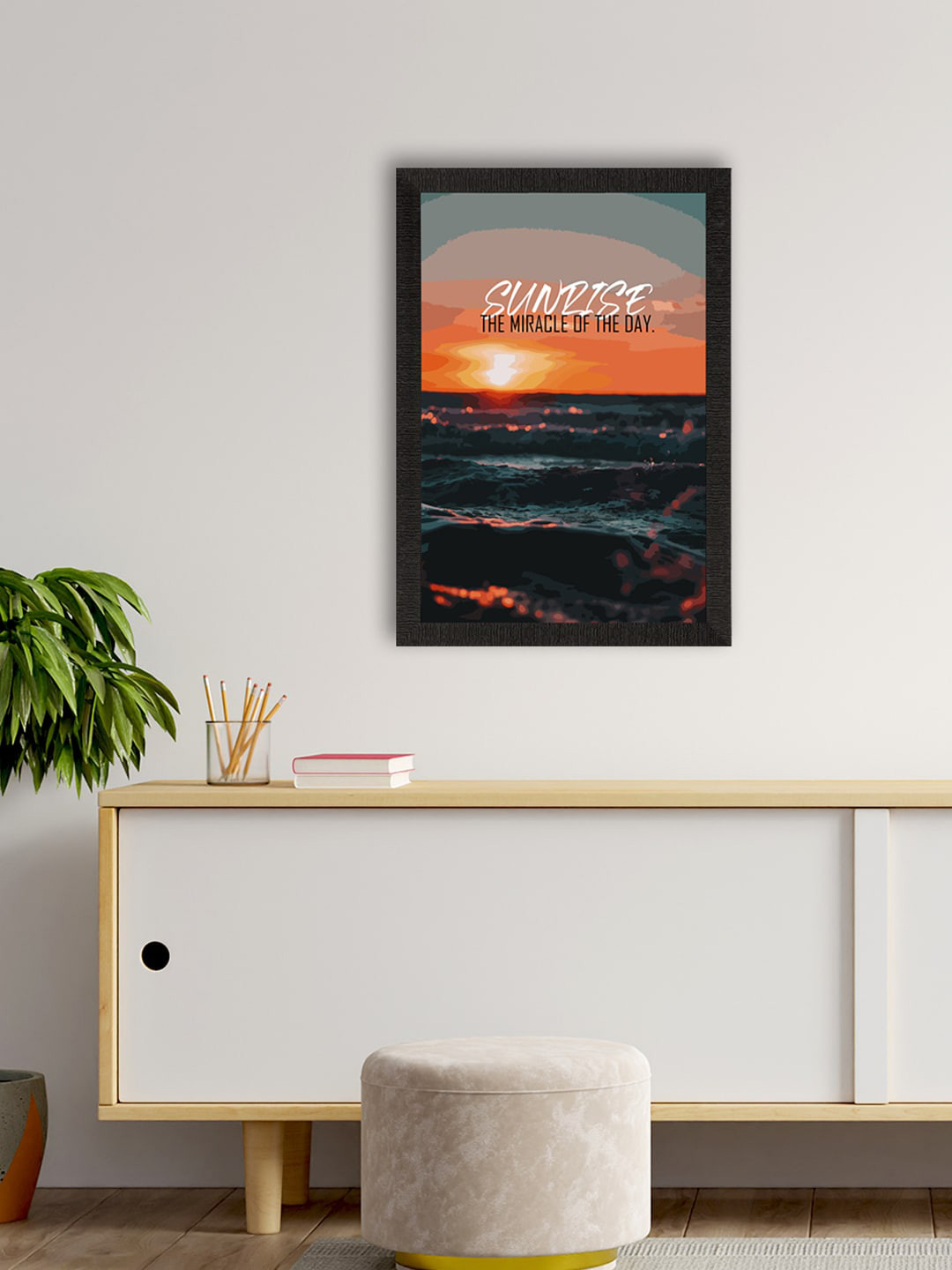 eCraftIndia Black & Orange Sunrise The Miracle Of The Day Satin Matt Texture UV Framed Wall Art