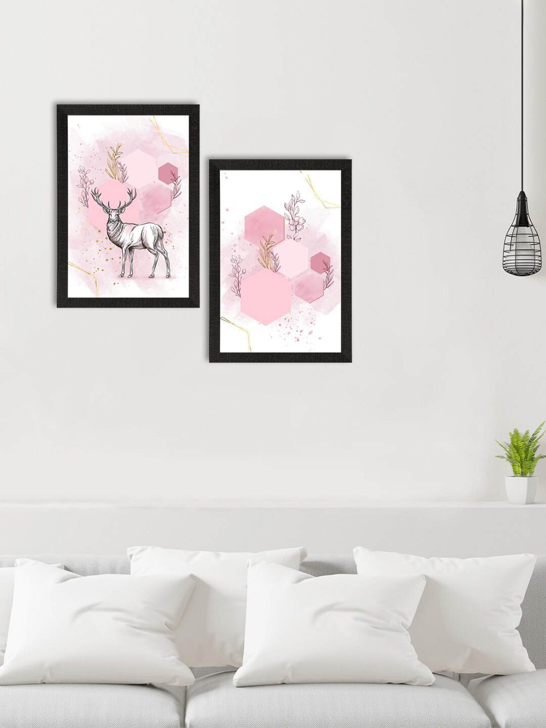 eCraftIndia 2 Piece Abstract Deer Rectangle Paintings Wall Art-14 x 20 x 0.8In