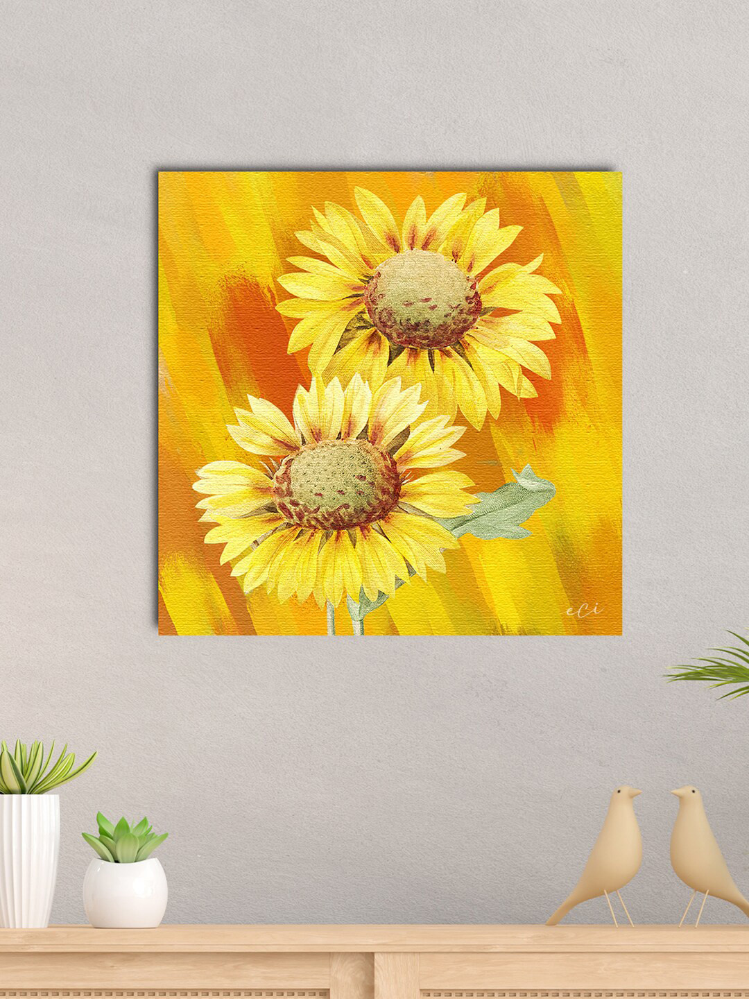 eCraftIndia Beautiful Sunflower Printed Canvas Square Paintings Wall Art-24 x 24In