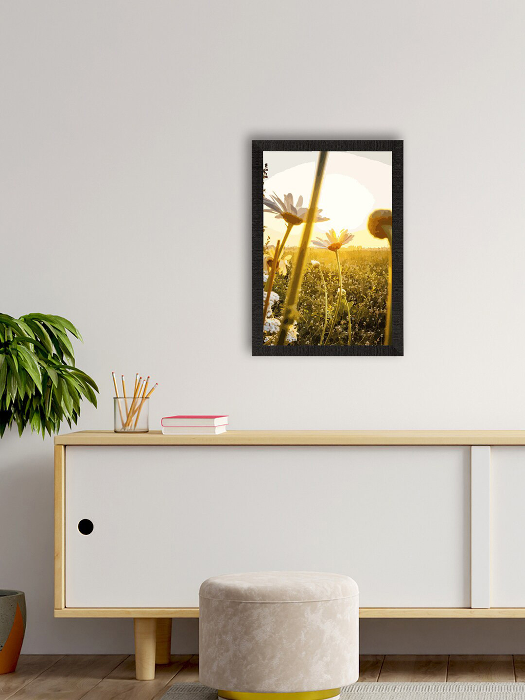 eCraftIndia Green & White Beautiful Daisy Flower Printed UV Art Painting