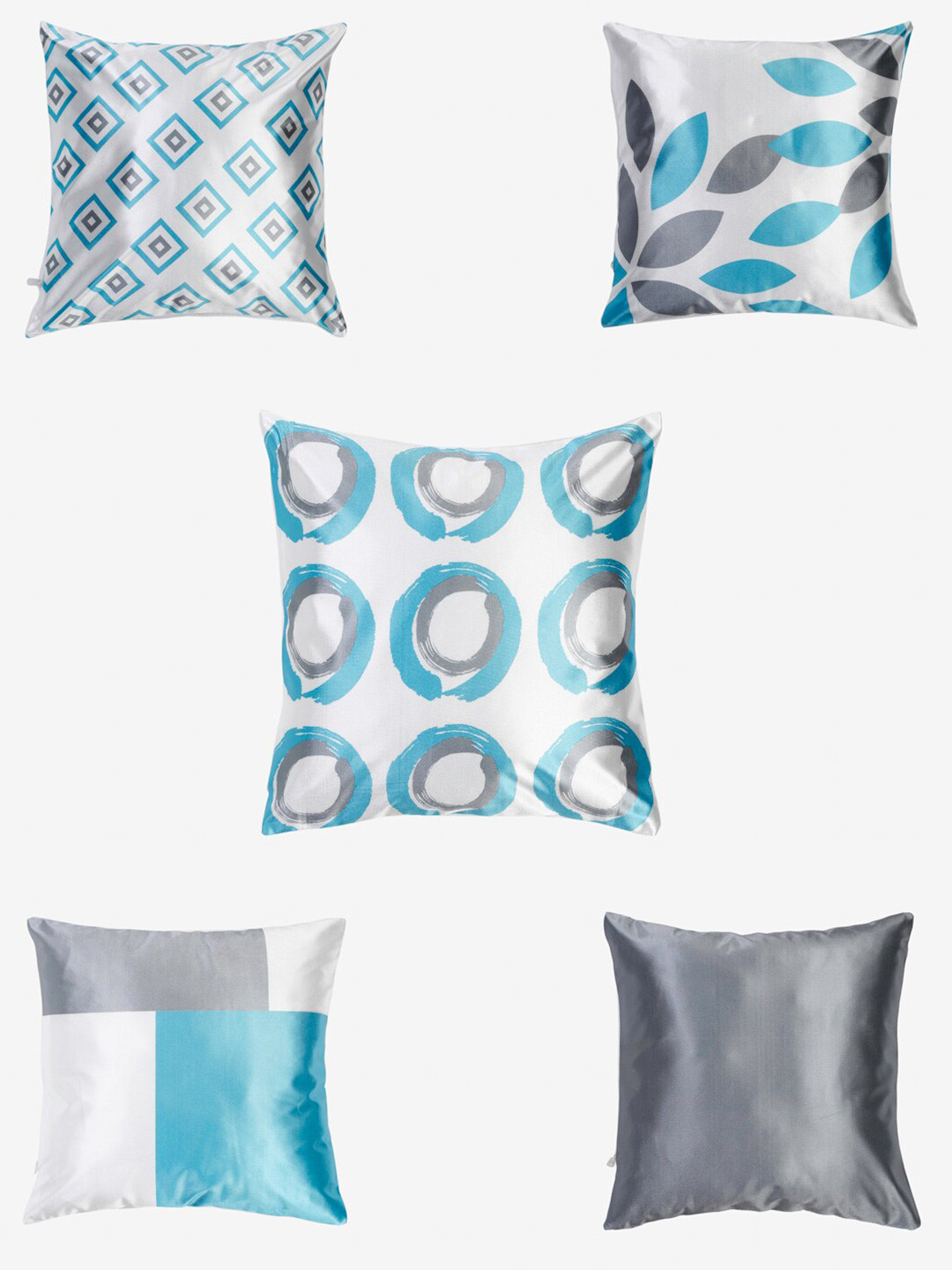 TAG 7 White & Grey Set of 5 Geometric Square Cushion Covers