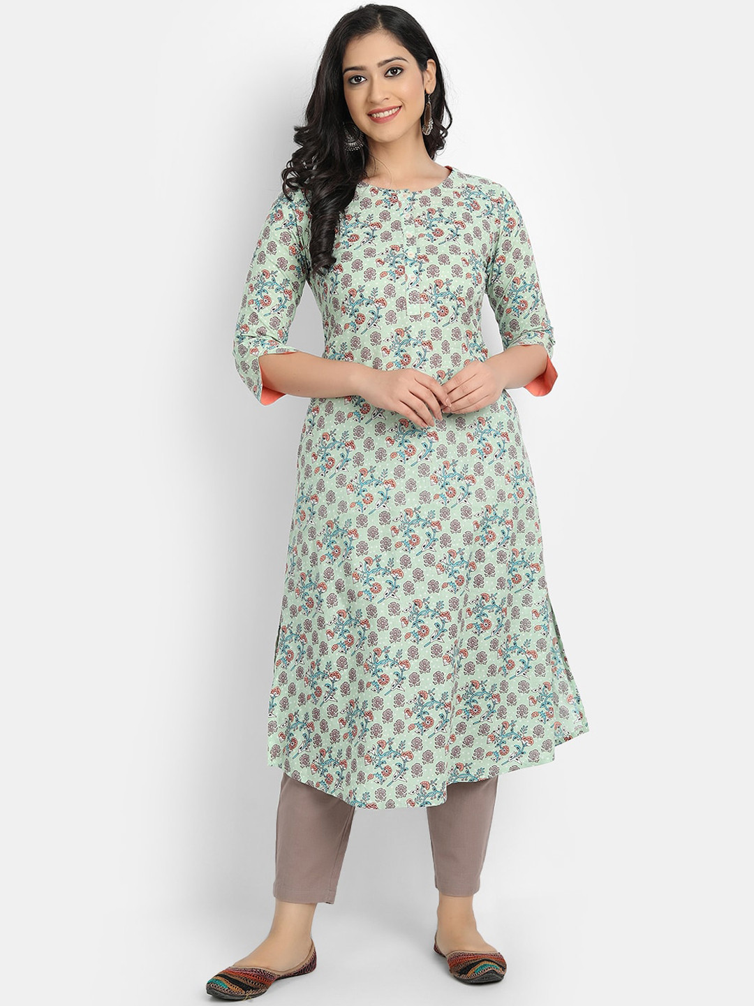 SUTI Women Green Floral Printed Kurta