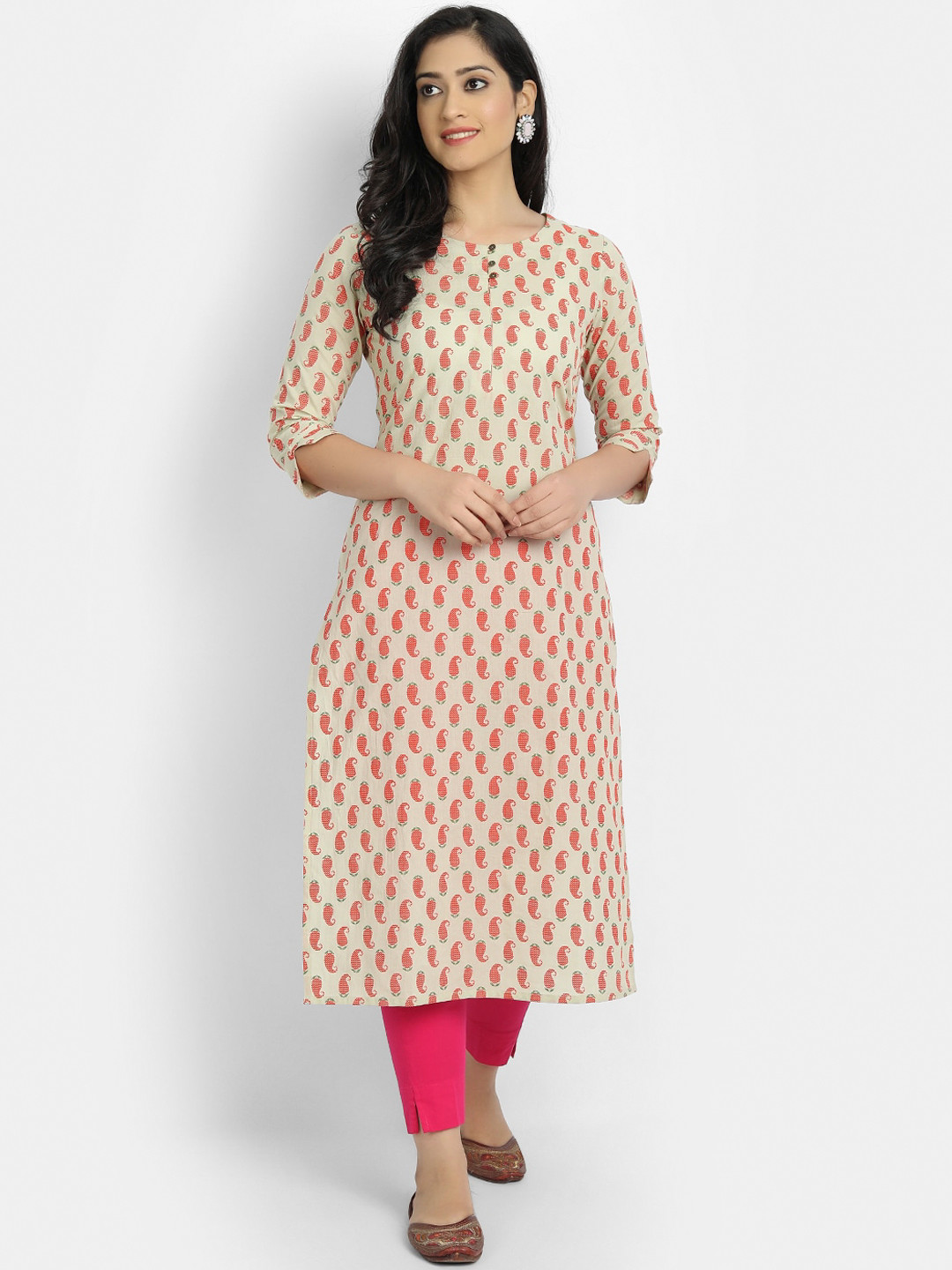 SUTI Women Green & Red Paisley Printed Kurta
