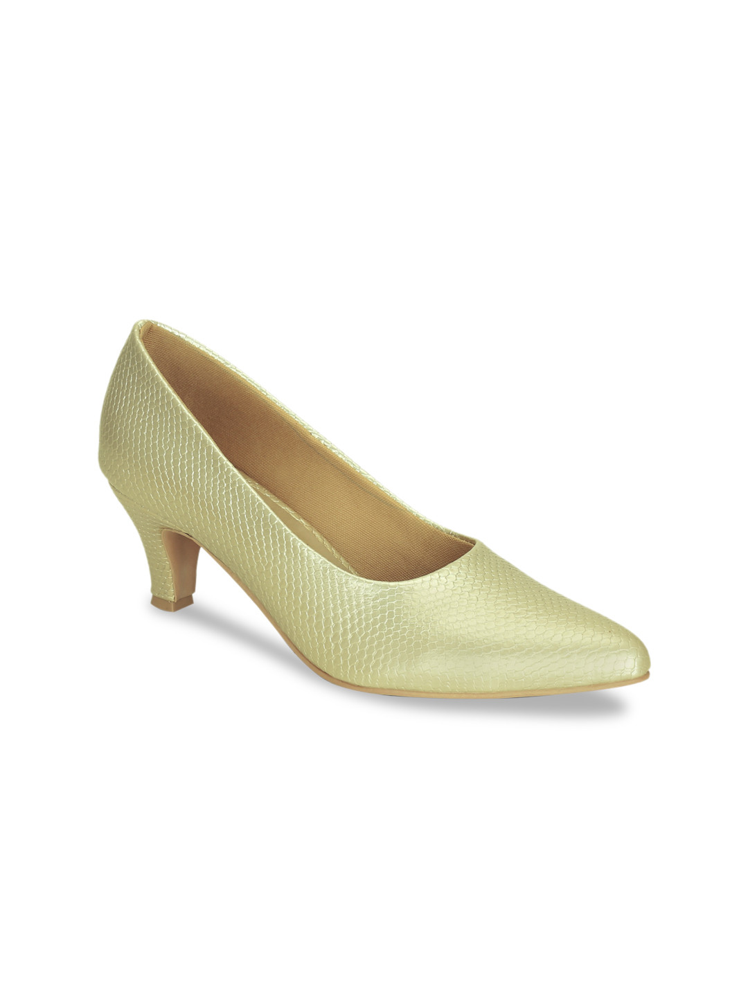 Get Glamr Gold-Toned Textured Kitten Pumps