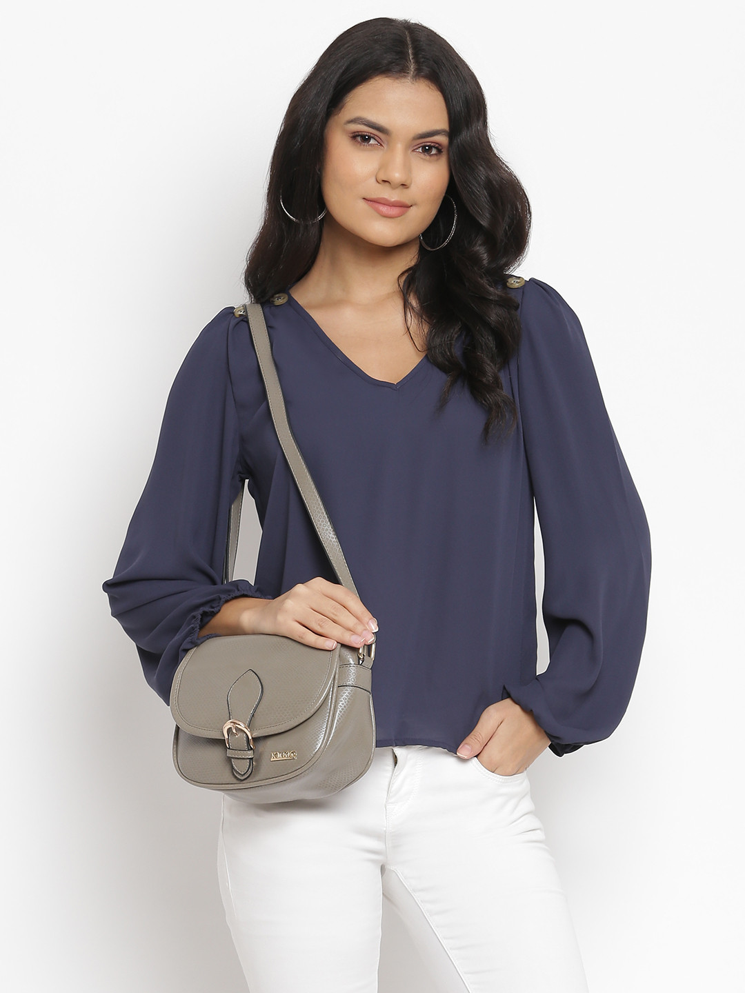 KLEIO Taupe Textured Structured Sling Bag