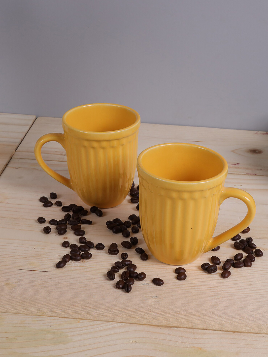 Homesake Cozy Heart Yellow Textured Ceramic Handmade 2 Piece Mugs-260ml