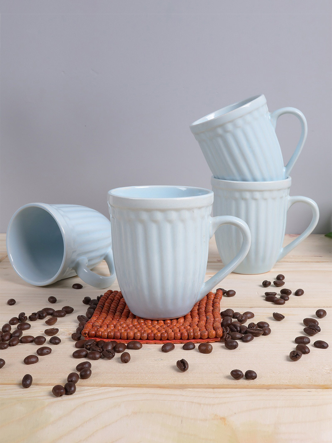Homesake Bhai Hai Tu Mera Turquoise Blue Textured Ceramic Handmade 4 Piece Mugs-300ml