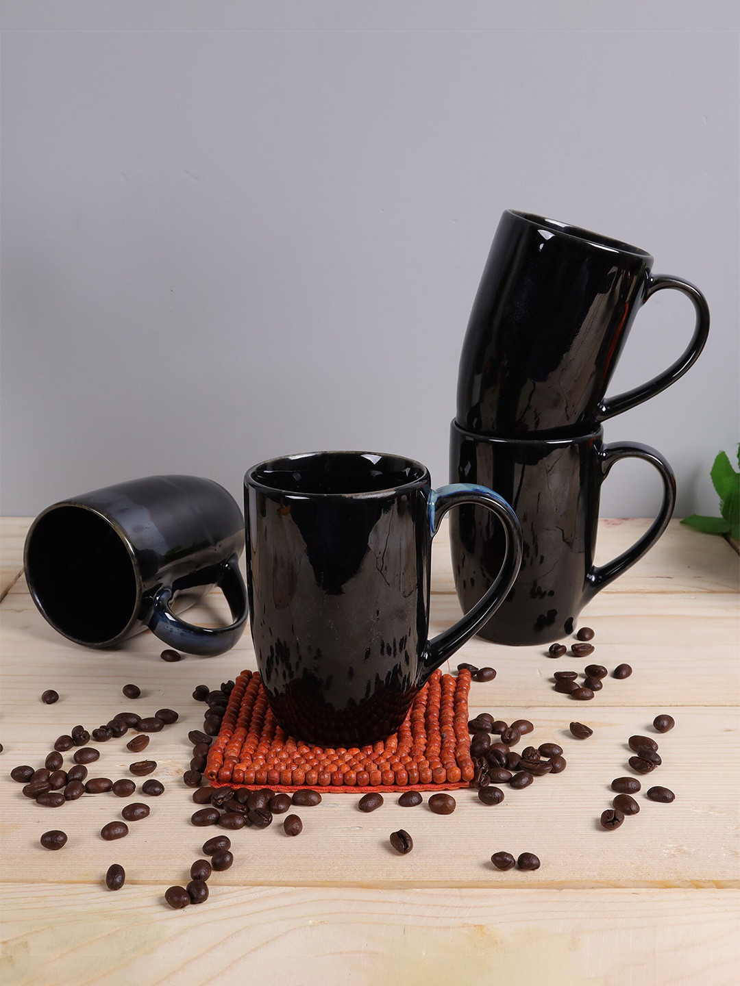 Homesake Black Ceramic Handmade 4 Piece Mugs-330ml