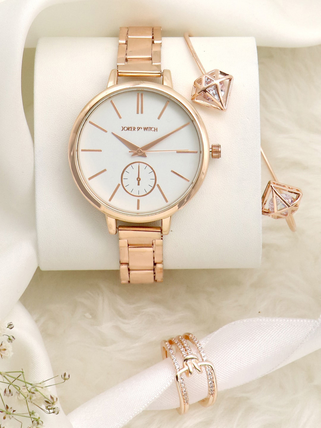 JOKER & WITCH Women Gold-Toned & White Araceli Love Triangle Gift Set - JWLT299