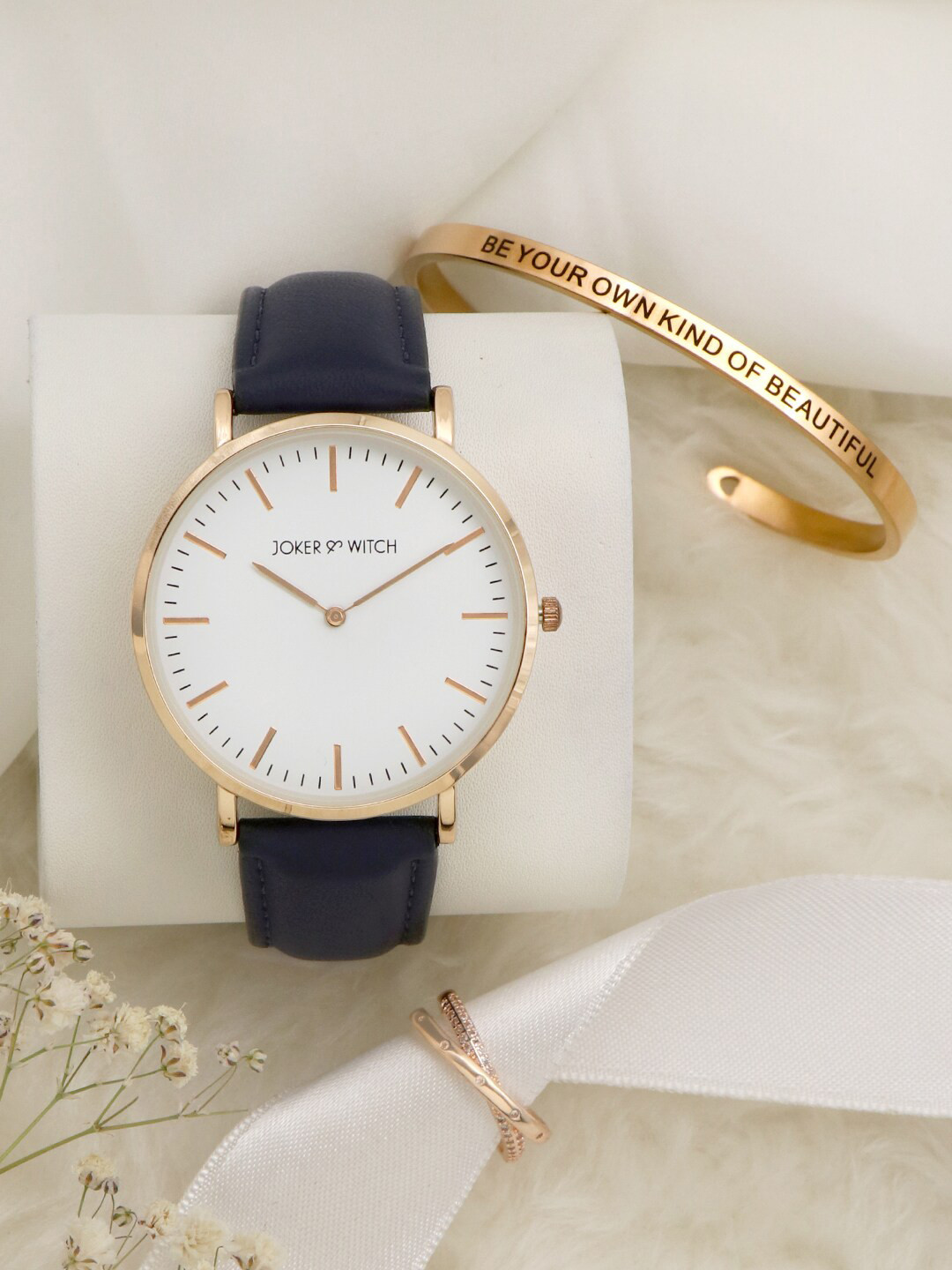 JOKER & WITCH Women White & Gold-Toned Halle Watch Bracelet Stack Gift Set