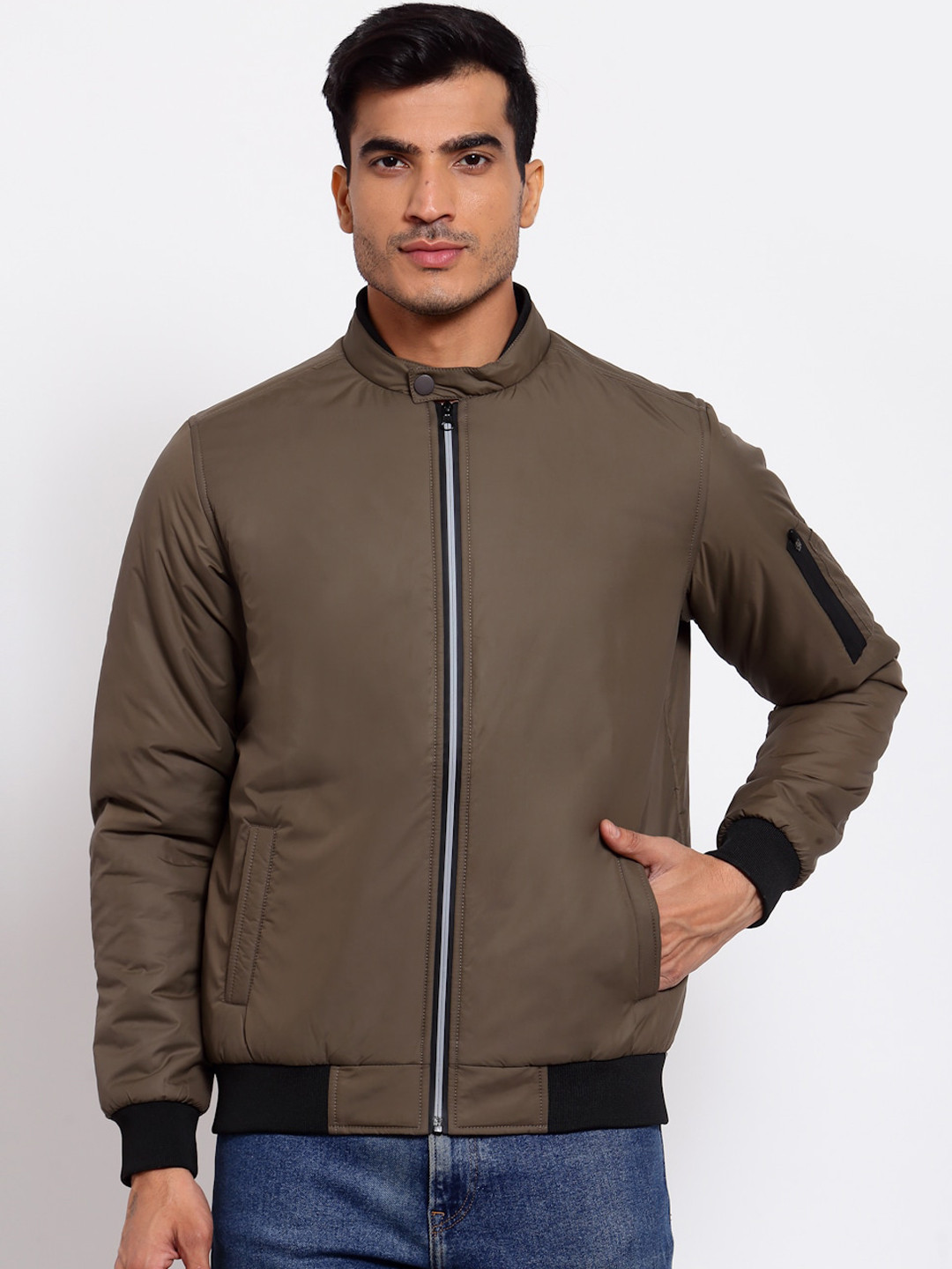 Style Quotient Men Olive Green Lightweight Outdoor Bomber Jacket