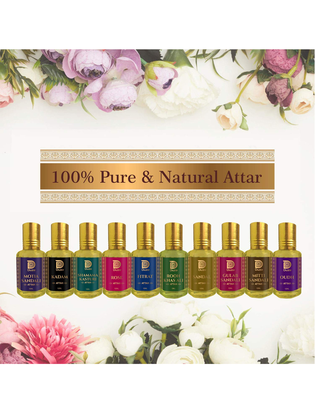 Duze Unisex Set Of 3 Natural Sandalwood Made In Kannauj Alcohol free Attar with roller 9ml