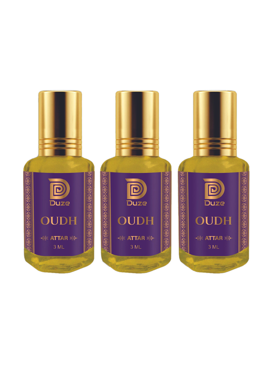 Duze Set Of 3 Natural Oudh Sandal Base Made in Kannauj Alcohol Free Attar With Roller 9ml