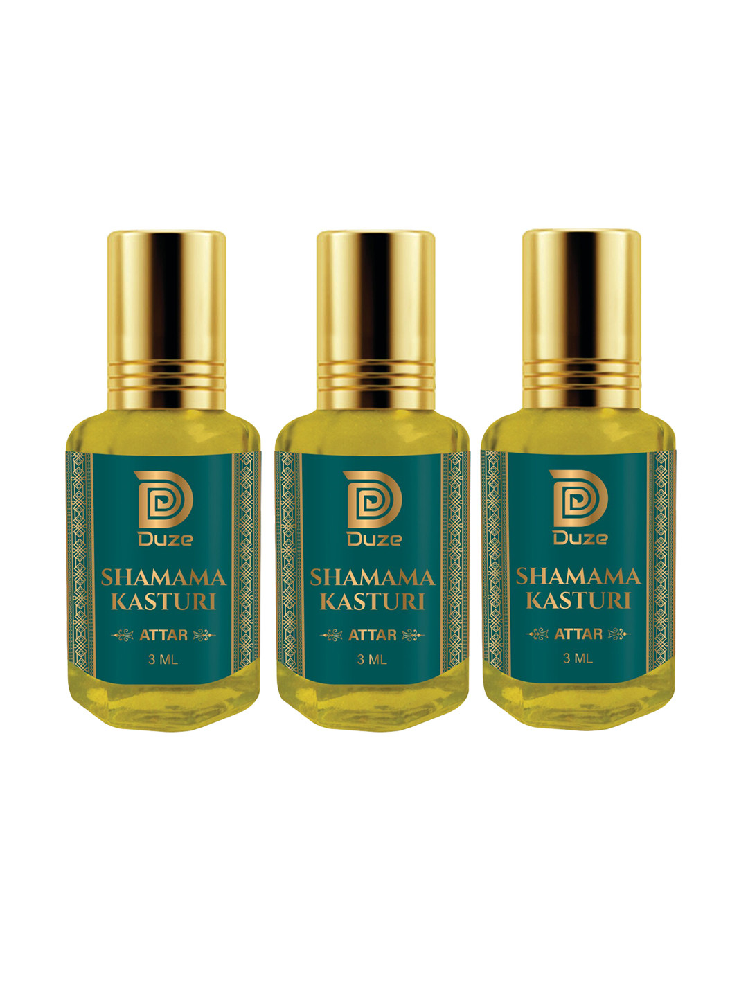 Duze Set Of 3 Natural Shamama Kasturi Made In Kannauj Alcohol Free Attar With Roller 9ml