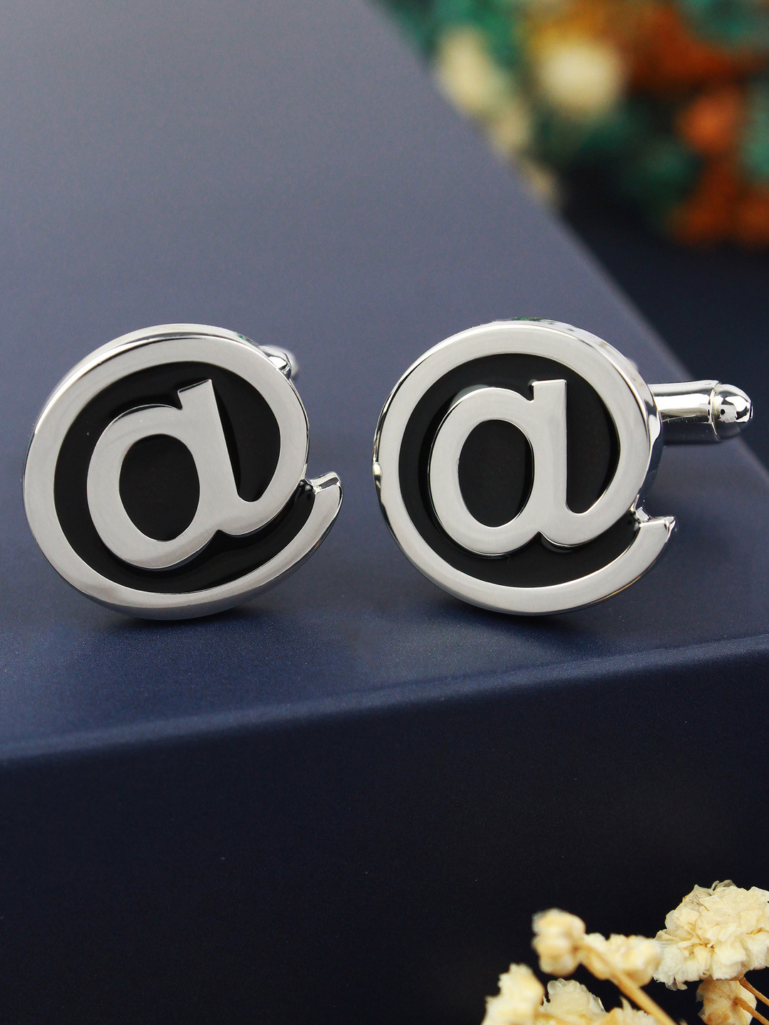 PELUCHE Silver-Toned The Internet Novelty Symbol Cufflink