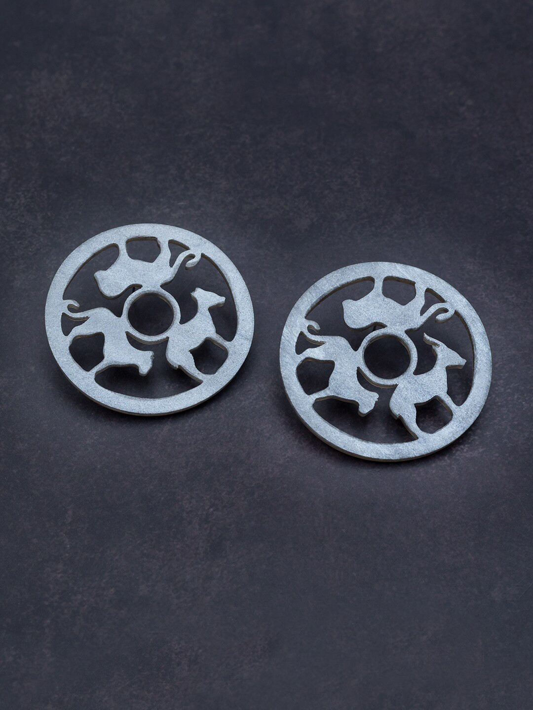 Golden Peacock Grey Circular Drop Earrings