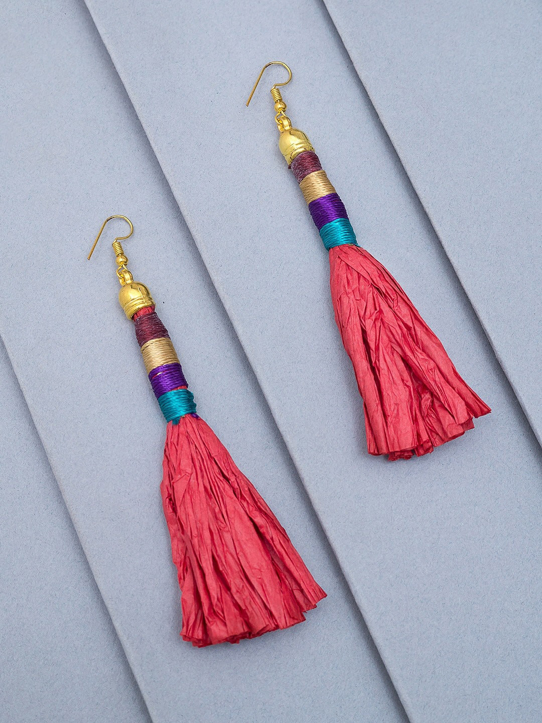 Golden Peacock Red Contemporary Drop Earrings