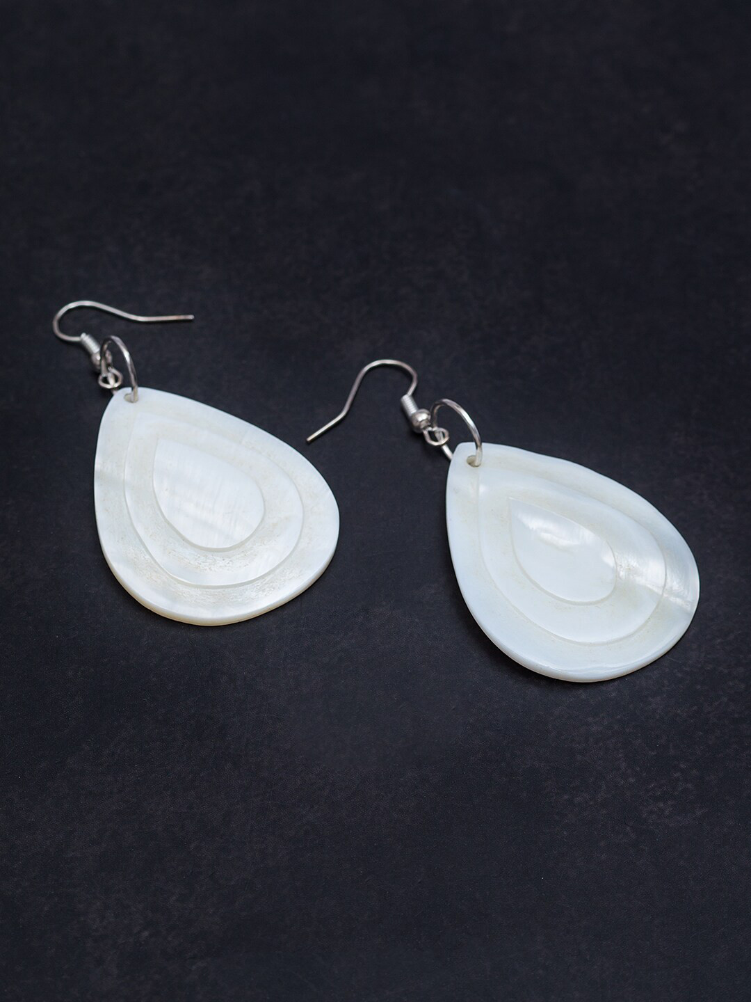 Golden Peacock White Teardrop Shaped Drop Earrings