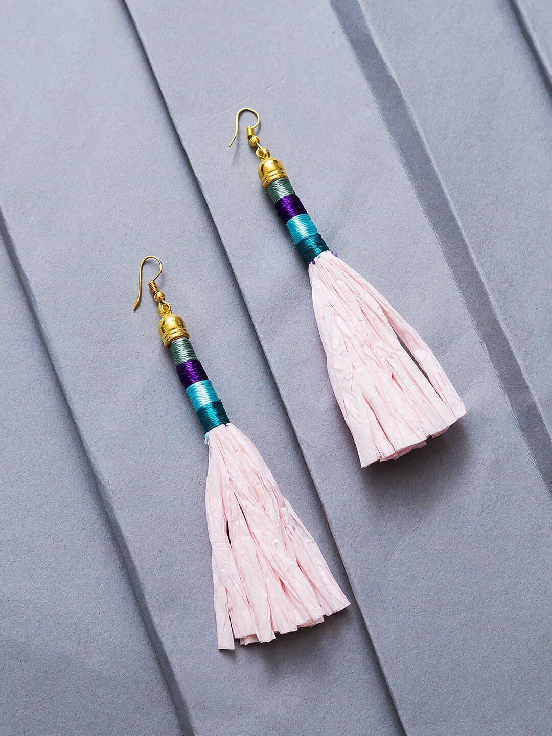 Golden Peacock Pink & Blue Contemporary Drop Earrings