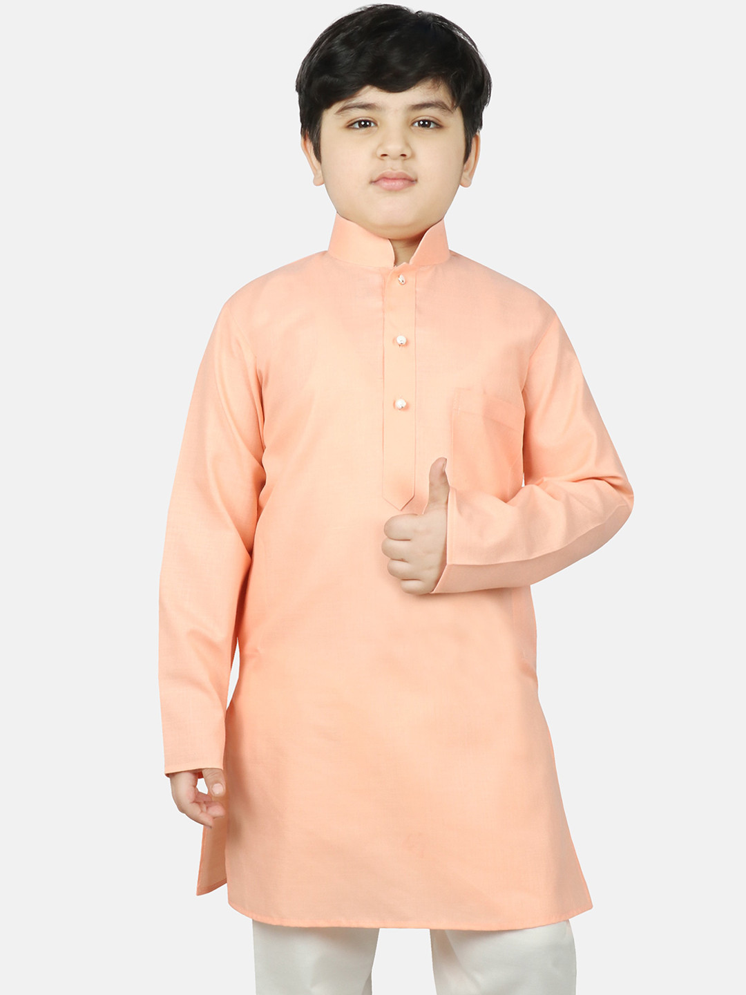 SG YUVRAJ Boys Peach-Coloured Raw Silk Kurta