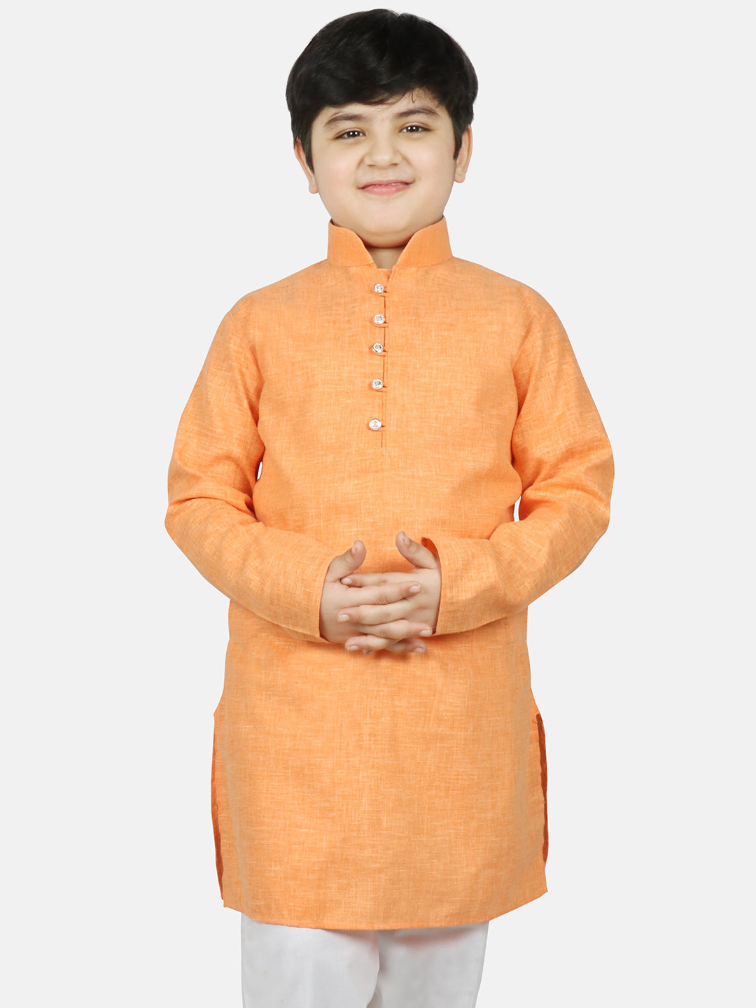 SG YUVRAJ Boys Orange Raw Silk Kurta