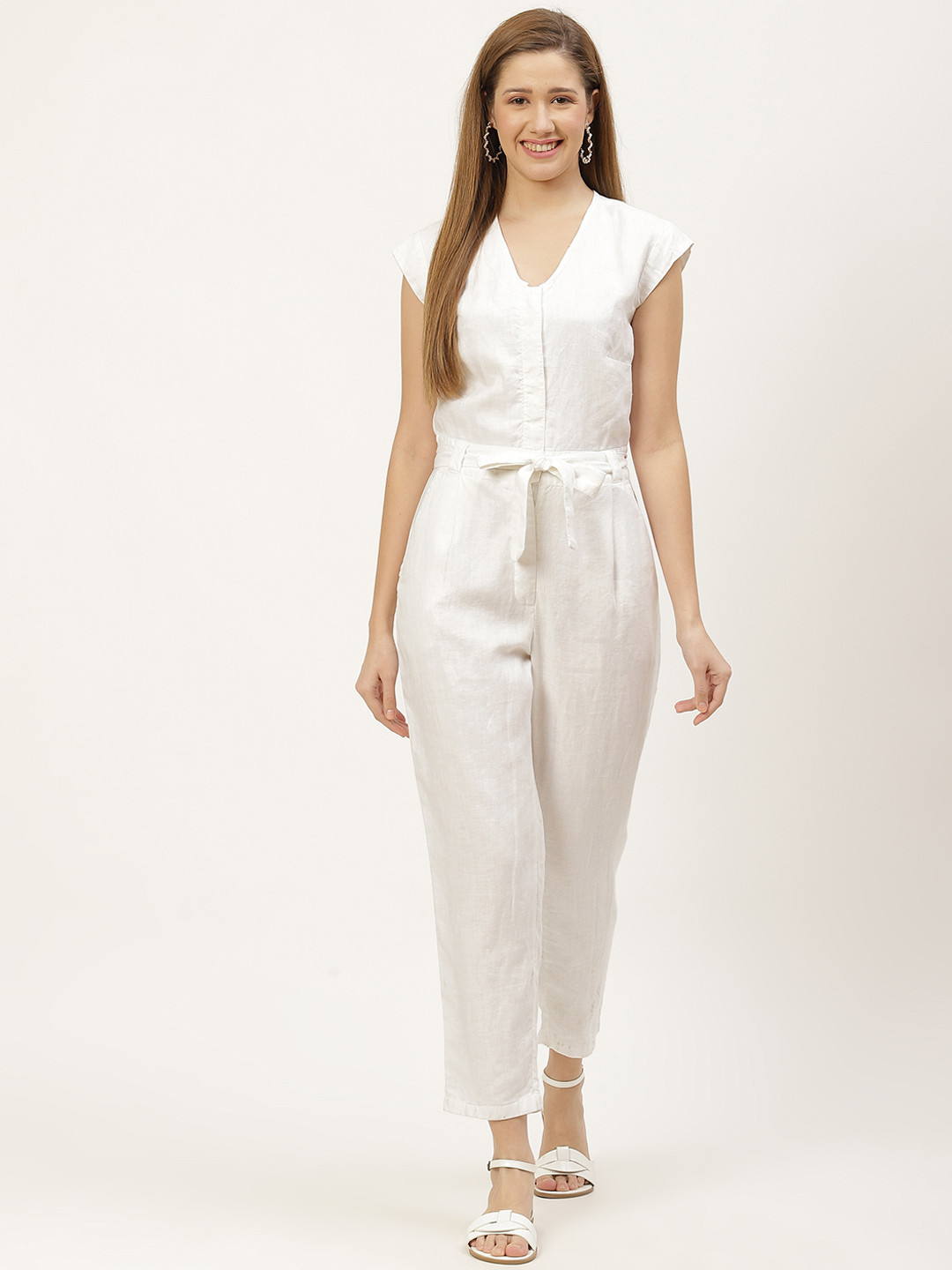 Reistor White Hemp Solid Evening Chai Jumpsuit