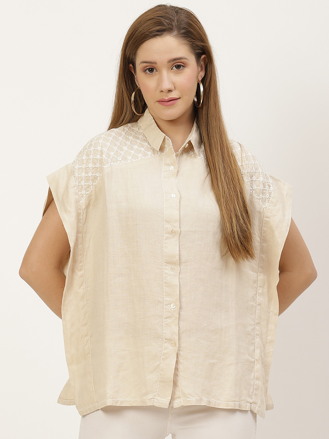 Reistor Women Beige Hemp Relaxed Fit The End of the Week Casual Shirt