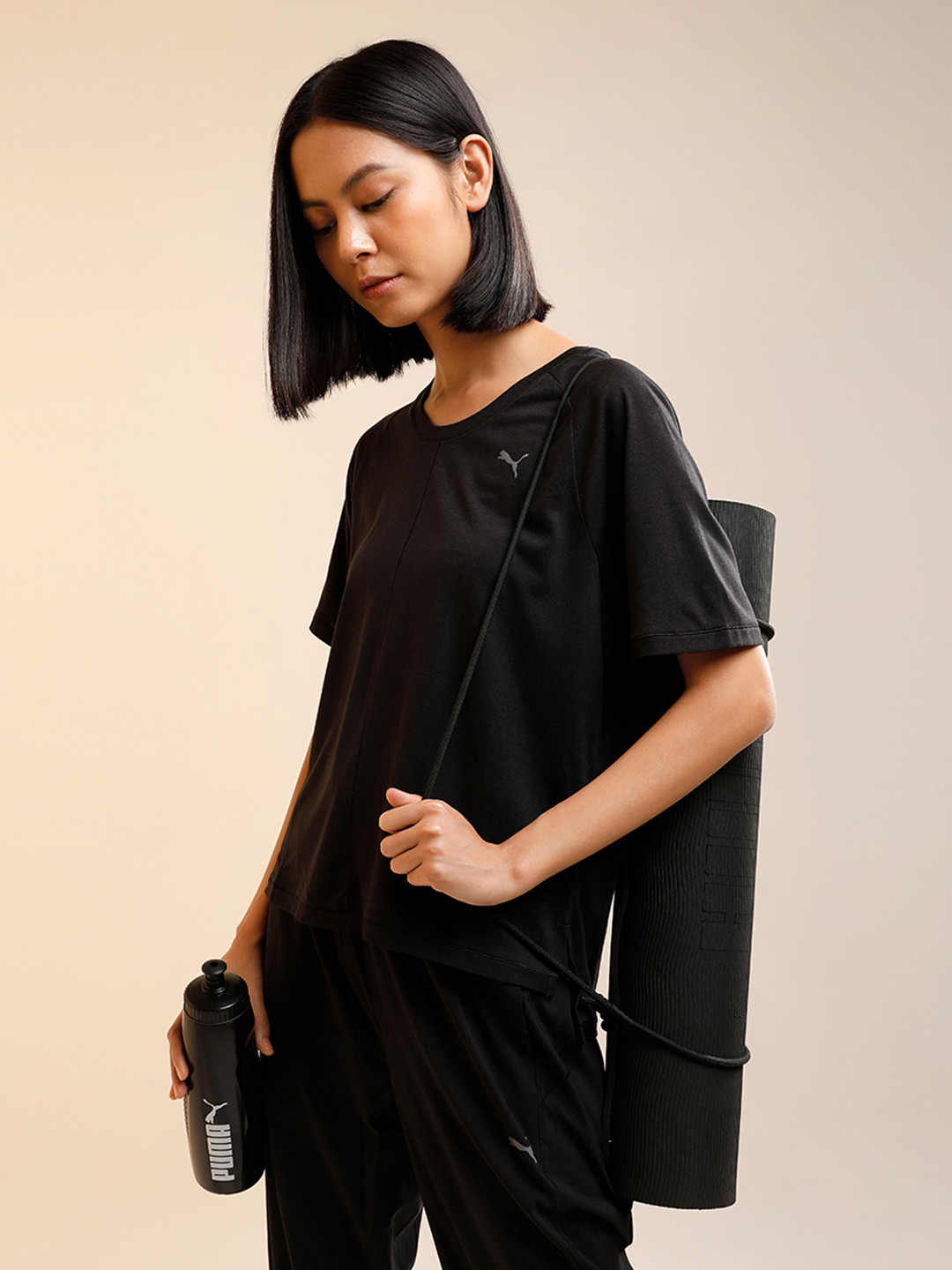 Puma Women Black dryCELL STUDIO Tri Blend Relaxed Yoga Tee