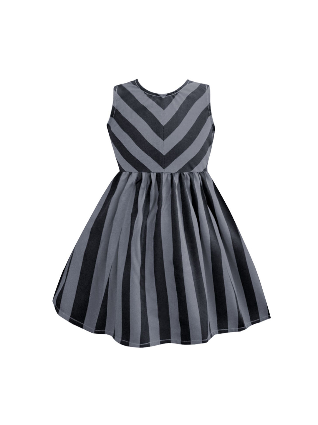 A T U N Girls Charcoal Grey & Black Striped Fit & Flare Dress