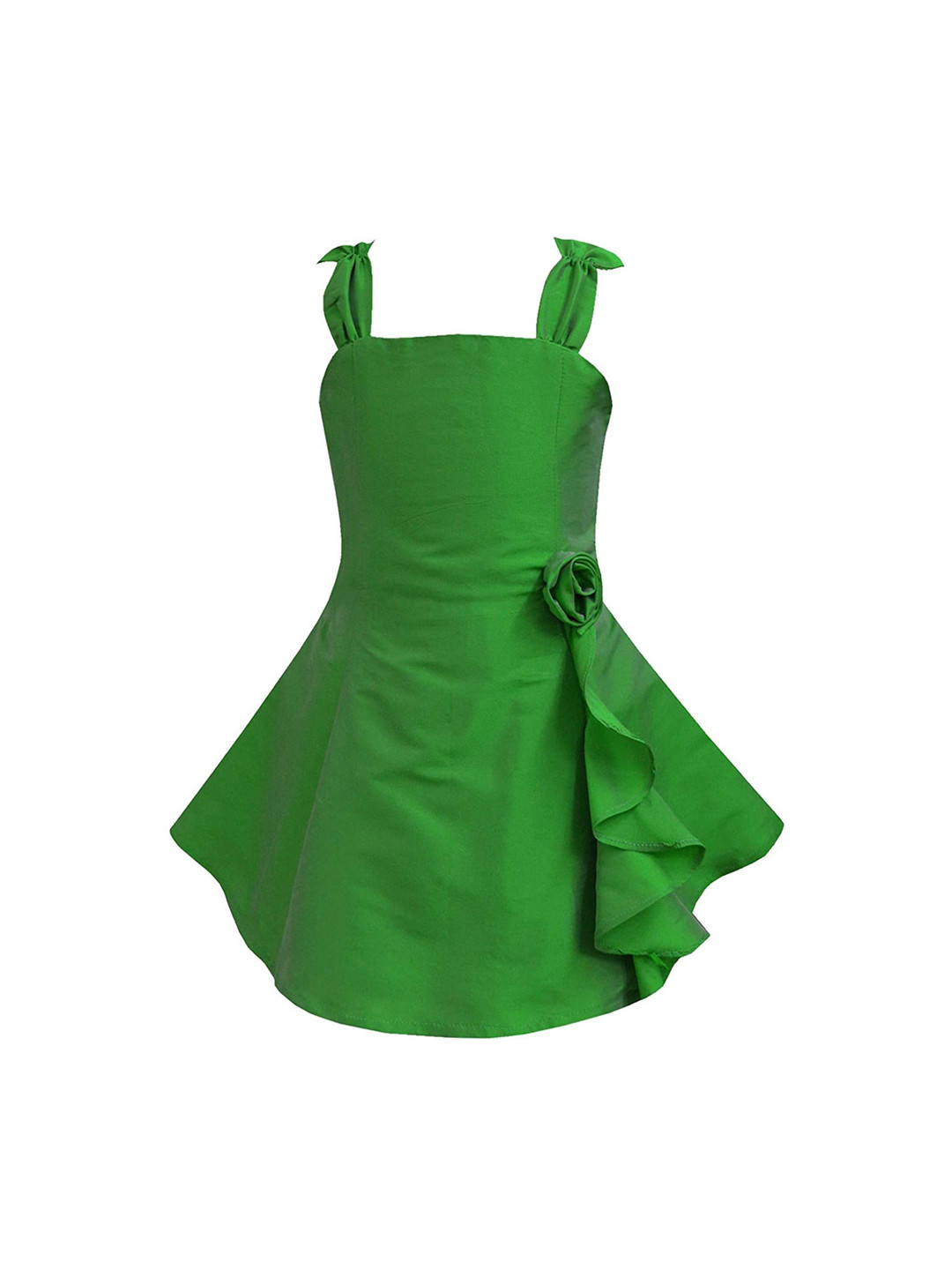 A T U N Girls Green Solid Fit & Flare Dress