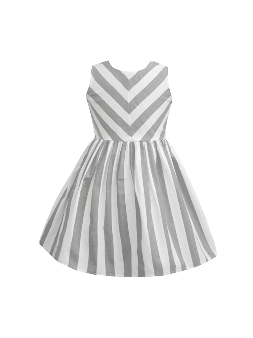 A T U N Girls Grey & White Striped Pure Cotton Dress
