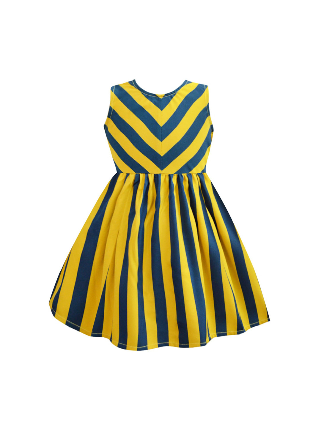 A T U N Mustard Yellow & Blue Striped Dress
