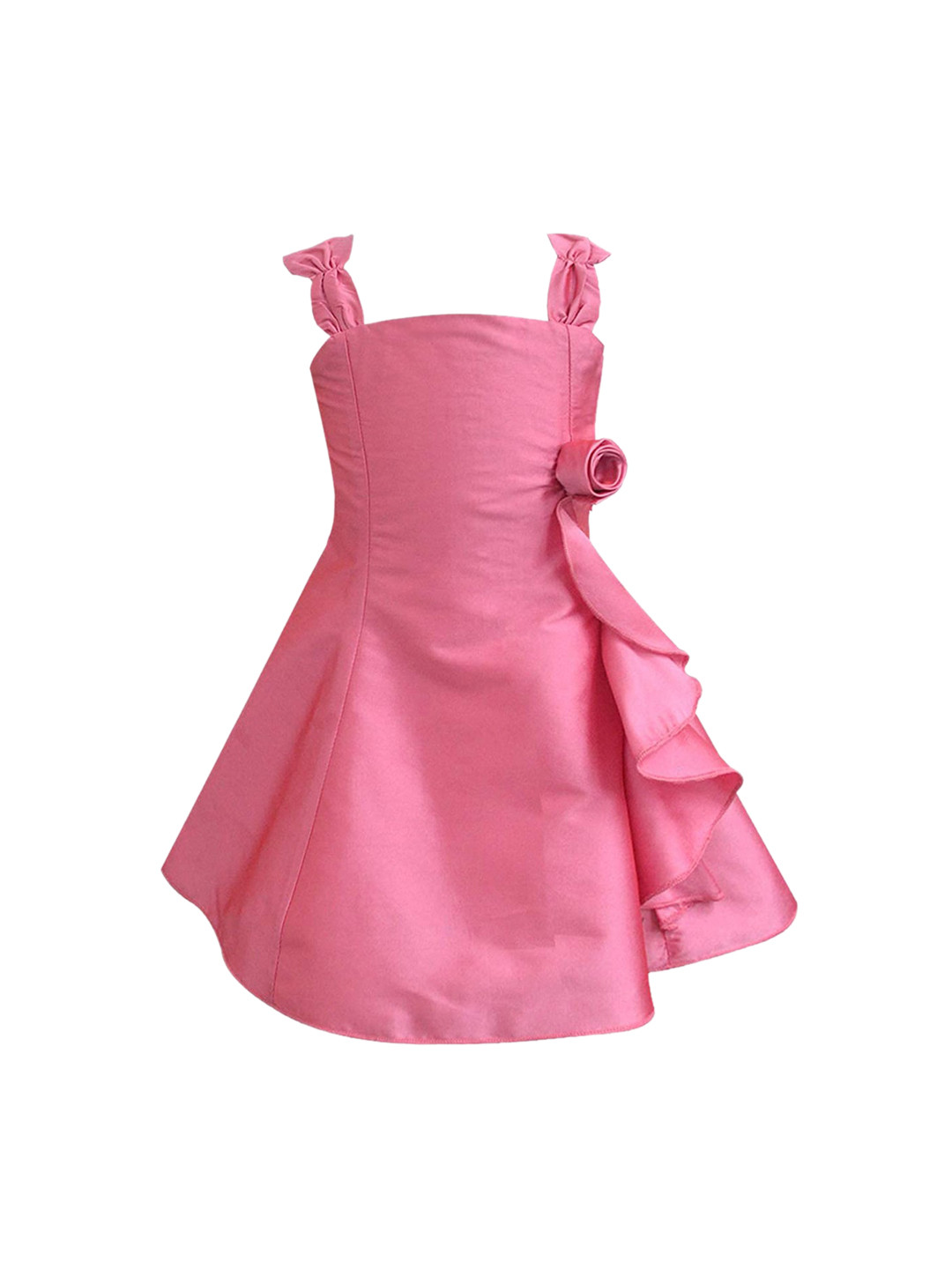 A T U N Girls Pink Solid Fit & Flare Dress