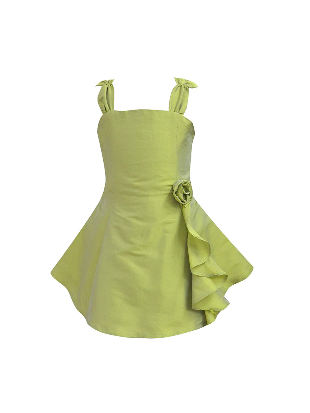 A T U N Girls Lime Green Solid Fit & Flare Dress