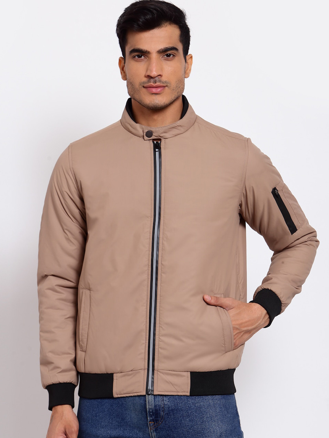 Style Quotient Men Camel Brown Lightweight Outdoor Bomber Jacket