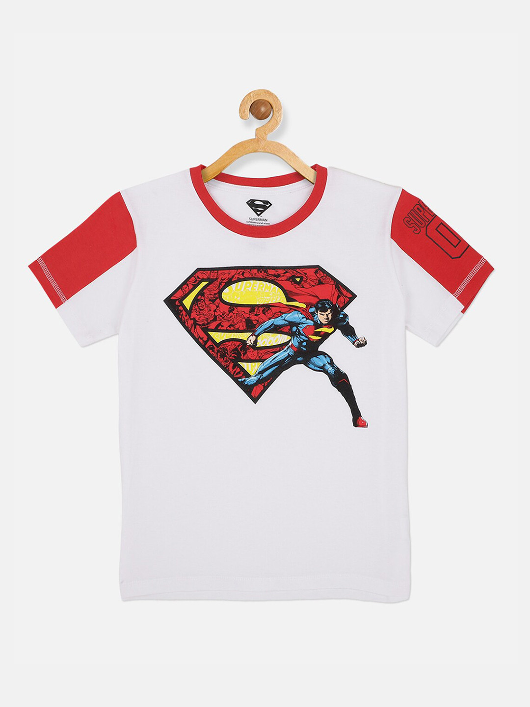 Kids Ville Boys White Superman Printed Applique T-shirt