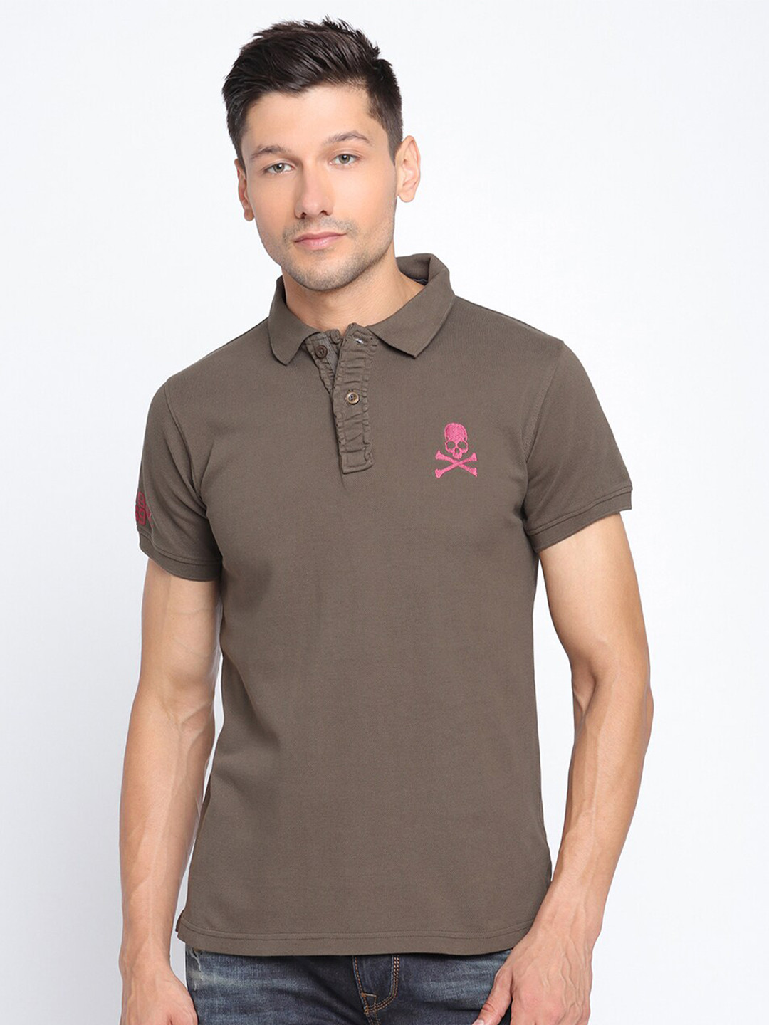 PUNK Men Olive Green Polo Collar T-shirt