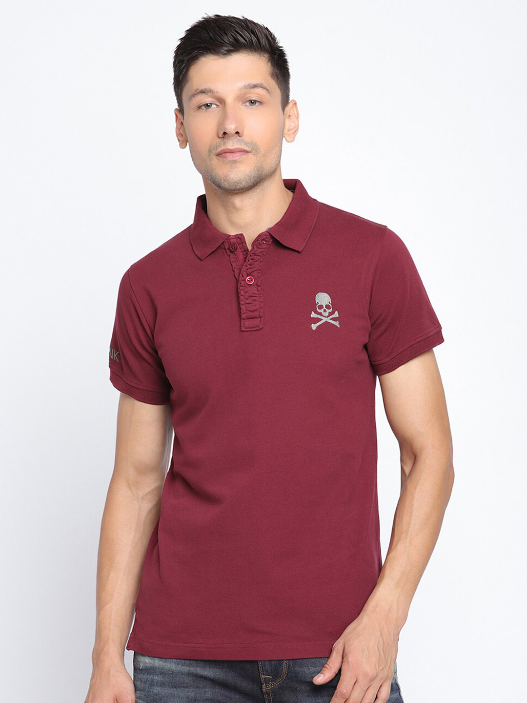PUNK Men Maroon Polo Collar T-shirt